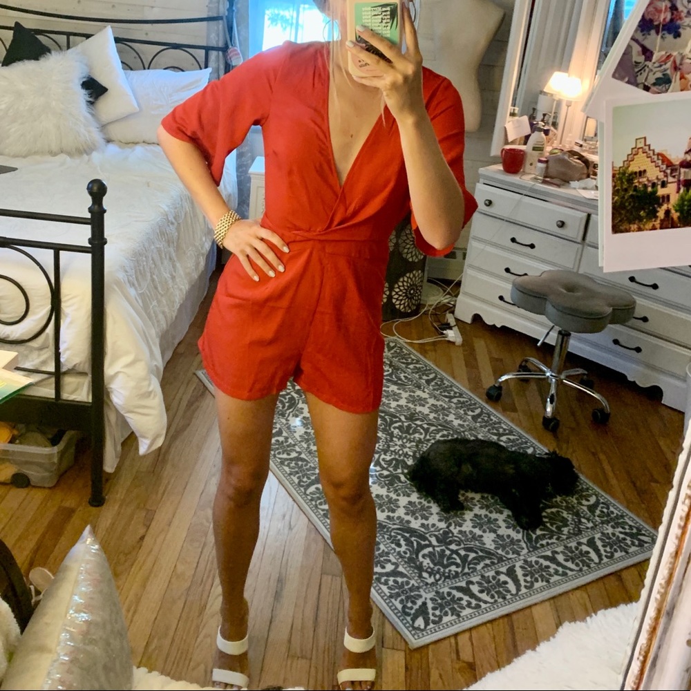 Missguided red open back romper